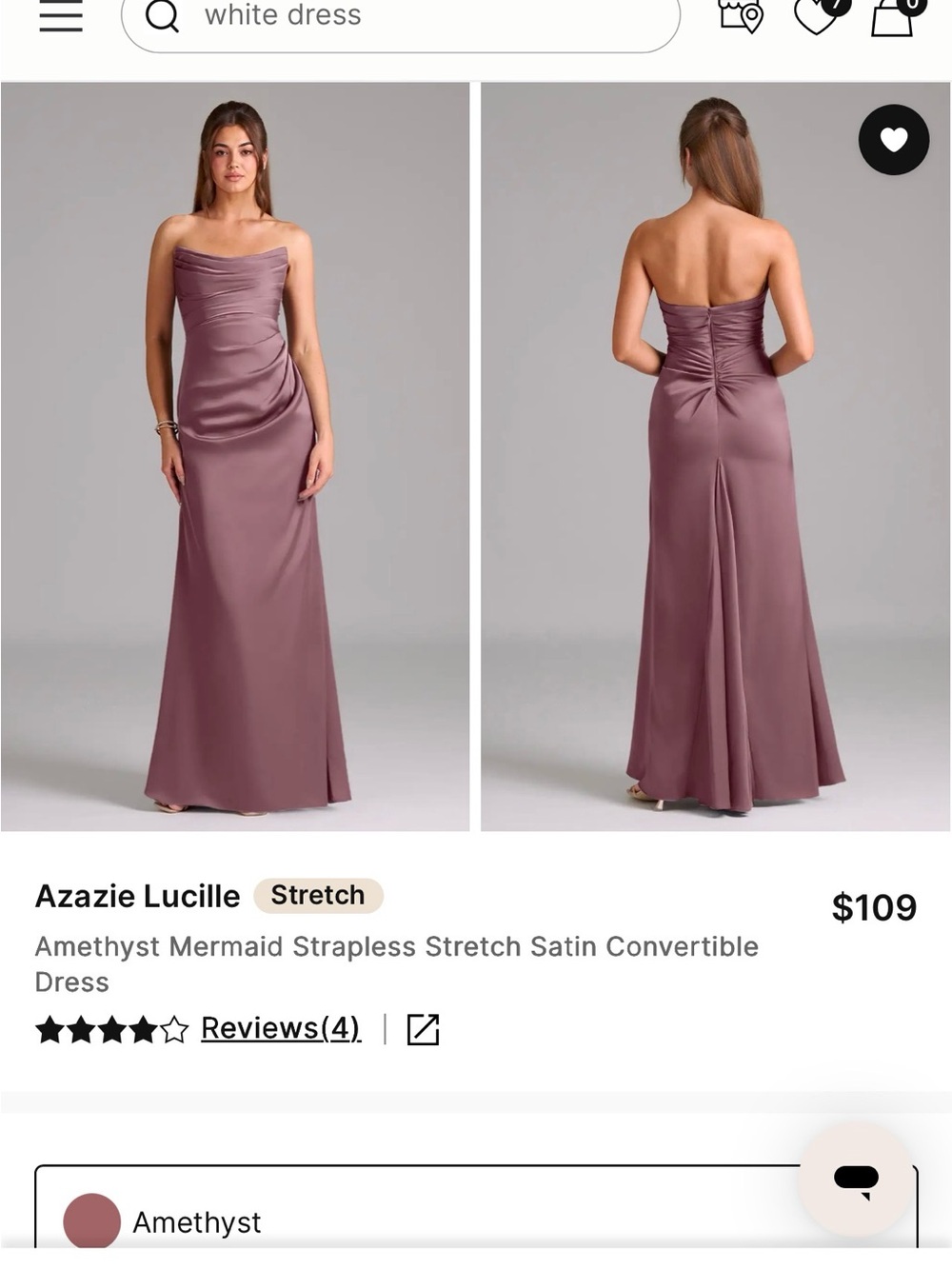 Azazie Lucille Amethyst Strapless Stretch Satin Dress A8